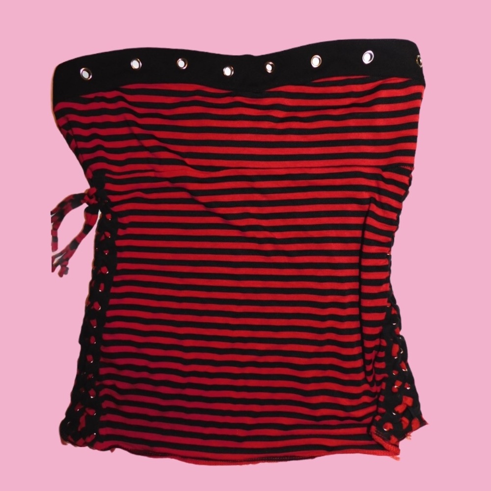 SOLD Tripp Punk Black and Red Strapless Top XL